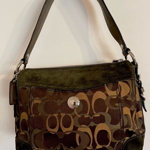 Coach Purse, Olive green, brown, tan, with shoulder strap